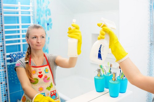 Professional upholstery cleaner working on a sofa